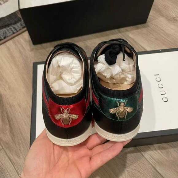 NIB Authentic Gucci  Calfskin Mens Web Falacer Sneakers Black - Picture 4 of 4